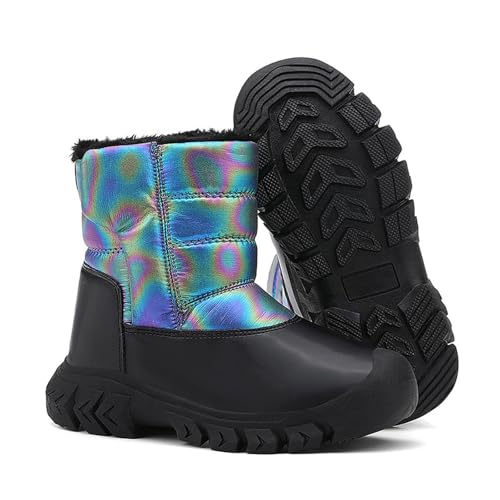 Celanisai Botas de invierno para niños, niñas, botas de nieve, forro cálido, botas de nieve para niños, botas de goma forradas, impermeables, cálidas y cálidas de piel sintética, forradas de invierno