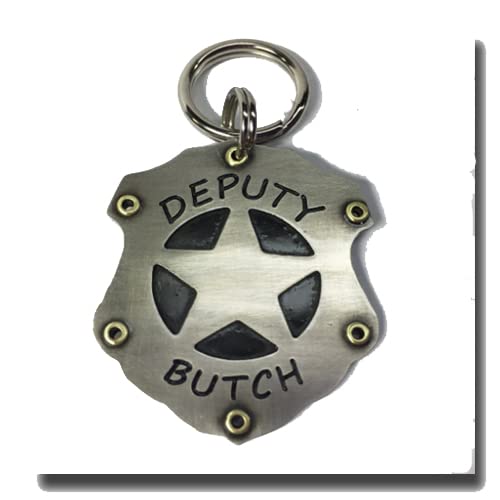 Novelty Fun Deputy Star Dog Tag ID-Hand Crafted Metal Pet Id Tag-Custom Stamped Dog Collar Tag-Law Enforcement Pet emblem Tag-Personalized(1 1/4")