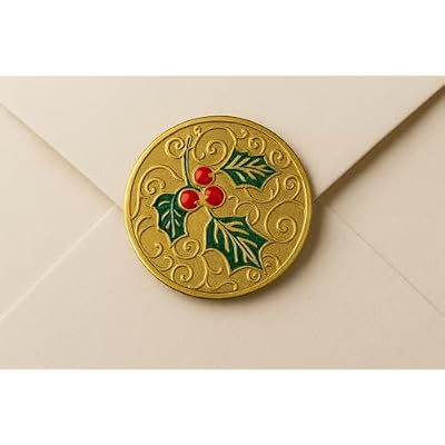 PaperDirect Gold Embossed Holly Holiday Foil Seals, Self-Adhesive Stickers for Cards, Gifts, Crafts & Seasonal Mailings, Elegant Gold Foil Design with Red & Green Accents Pack of 32