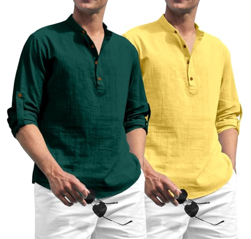 Image of Zombom Combo of Men's Solid Cotton Polyester Blend Full Sleeve Straight Kurta Shirt (Pack of 2)