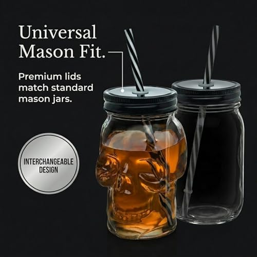 Set de 2 Vasos Godinger Mason Skull 16oz con Tapa y Pajilla miniatura 6