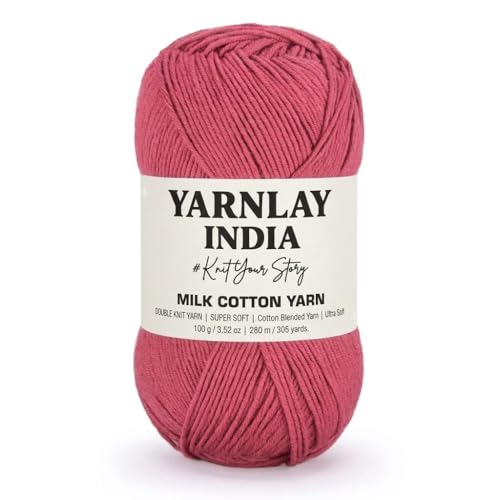 Image of Yarnlay 3 Ply Soft Milk Cotton Yarn for Crochet Knitting, Amigurumi, Punch Needle .DIY Crafts, Summer Wear,Flowers Toys & Cushion Covers 100g (250m) (Shade 4: Coral Rose)