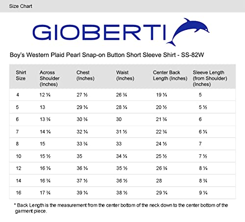 Gioberti Boys Casual Western Plaid Pearl Snap-On Buttons Short Sleeve Shirt, Blue/Cream/Black, Size 8 #TOP2