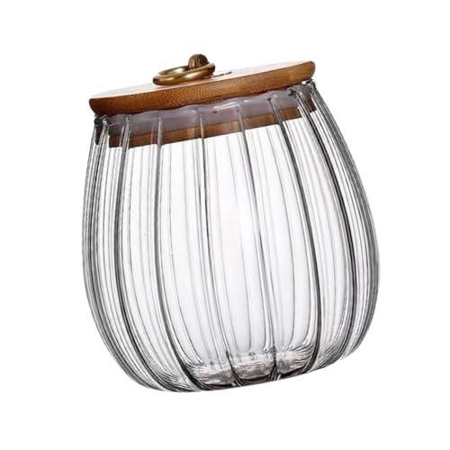 Hemobllo Barattolo Vetro Trasparente con Ermetico Contenitore Portatile per Tè e Dolcetti Vaso da Cucina in Vetro Strisce per Conservazione di Tisane e Alimenti Secchi