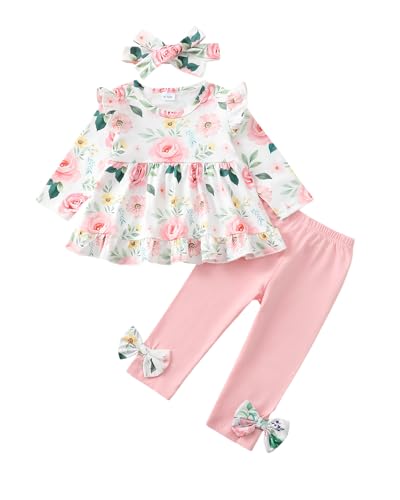 Baby Girl Clothes Toddler Girl Fall Outfits Ruffle Long Sleeve Floral Shirt Tops Winter Leggings Pants Clothing Set