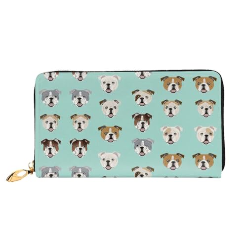 Portefeuille bouledogue anglais en cuir de qualité supérieure avec finitions zippées