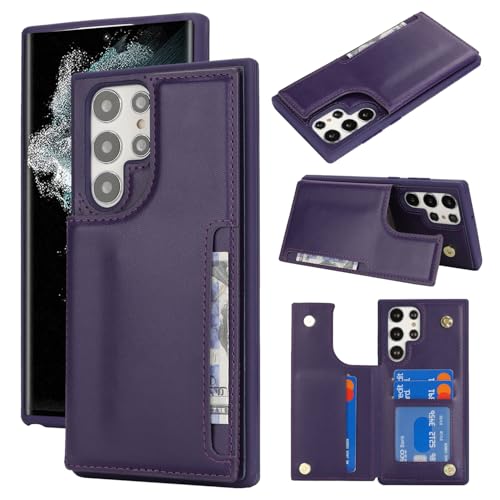 iCoverCase Compatible with Samsung Galaxy S22 Ultra Case with Card Holder, Wallet Case for Women Men [RFID Blocking] PU Leather Protective Phone Case for Galaxy S22 Ultra 5G (Dark Purple) by iCoverCase - Used condition - CA$8.00
