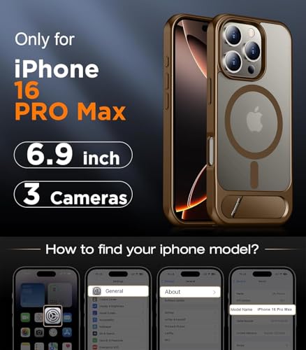 Image of Elzzi Magnetic Cover Compatible For iPhone 16 Pro Max Case with Adjustable Metal Kickstand, Compatible with Mag-Safe Translucent Matte Protective Phone Shockproof Case, Desert Titanium