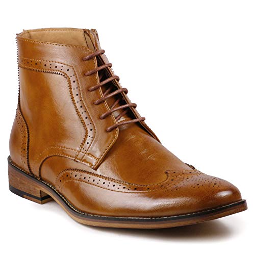 Metrocharm MC141 Men's Wing Tip Lace up Ankle Dress Oxford Boot (11, Tan)