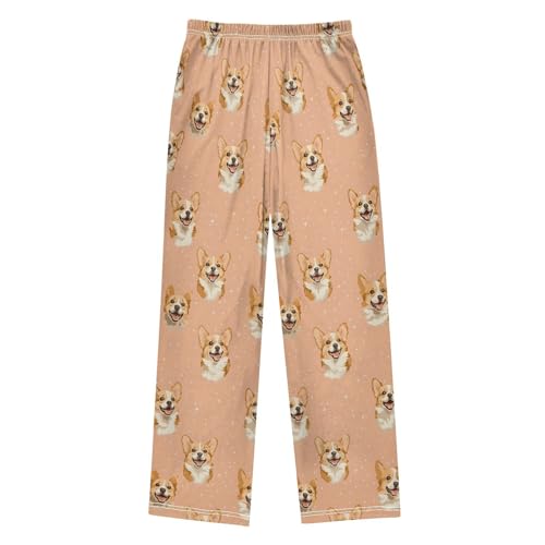 Welsh Corgi Pink Pajama Pants Long Sleep Pants Soft Pajama Bottoms With Pockets2