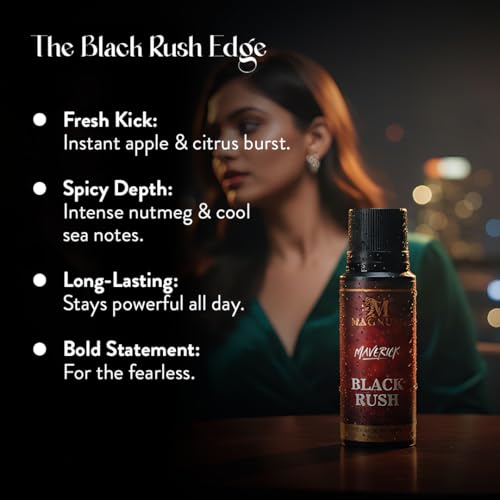 Image of Magnum Maverick Black Rush Men's Body Spray - Bold Spicy Woody Fragrance for Confident Men | Long-Lasting Cinnamon, Patchouli & Dark Woods Scent | 150ml