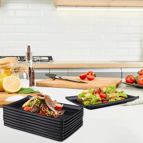 imposyu 8Stück Klein Dessertteller Eckig Servierplatte Rechteckig Servierteller Klein 19,3x12,7x2,3cm Schwarze Teller Eckig für Dessert, Vorspeisen Usw