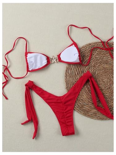 SOLY HUX Women's Bathing Suit Ring Linked High Cut String Bikini Set Tie Side Thong Two Piece Swimsuit4