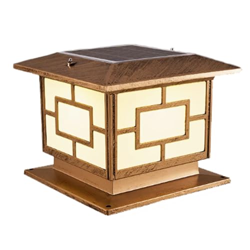 YGZPALH Simple Black and White Solar Post Light Chinese Style Solar Post Cap Lights Exterior Pillar Lantern with Aluminum Shade Waterproof Light with Pier Mount Base Fits 4x4 6x6 Posts