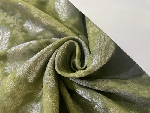 Tissu jacquard en organza de soie vert cachemire argenté métallisé au mètre 4545