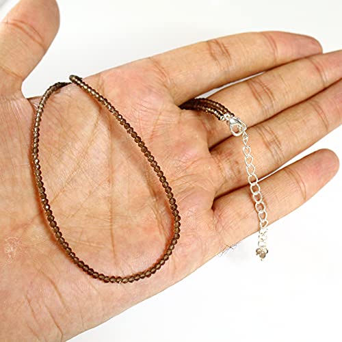 Gempires Natural Smoky Quartz Beads Necklace, Energy Healing Crystals, Silver Plated Chain, Birthday, Gift For Her, Gemstone Jewelry 18 Inch Aa+ Quality (Smoky Quartz) #TOP3