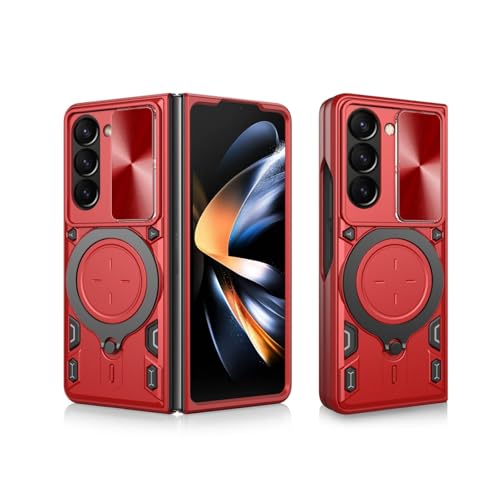 Housse Samsung Galaxy Z Fold 5 antichoc rouge rabat rigide avec anneau