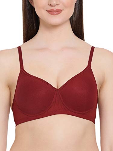 Image of Clovia Women's Polyamide Solid Padded Full Cup Wire Free T-Shirt Bra - Dark Red