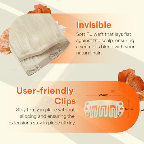 Image of Full Shine Seamless Clip in Extensions, Light Blonde, Straight | Real Human Hair, 20 Inch 95g 4 Pcs, Crown and Side Fill ins, Soft Silky, Celebration Styling, Long Hair