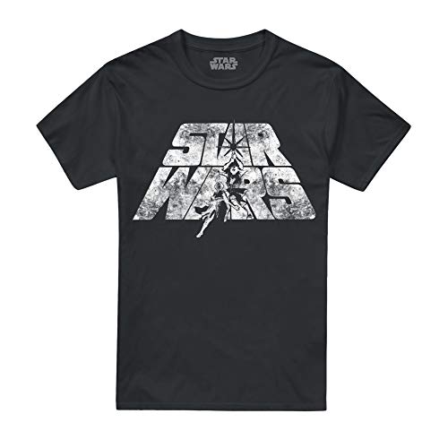 Star Wars Retro Logo Camiseta, Negro (Black Blk), X-Large para Hombre