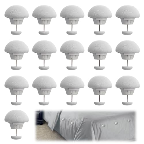 16Pcs Duvet Pins to Keep Duvets in Place Inside, Mushroom Duvet Clips, Quilt Clips to Keep Duvets in Place, Bed Corner Clip to Prevent DuvetCovers from Running Off, for Bedding Accessories, Light Gray