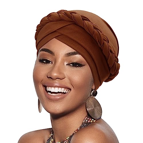 Image of DRESHOW Turban Pre-Tied Twisted Hat Thread African Head Wraps for Black Women Chemo Cancer Cap Braid Hair Cover