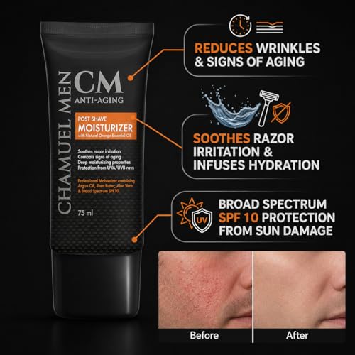 Image of Mens Face Moisturizer Anti Aging - Aftershave for Men, Face Cream & Post Shave Lotion with Argan, Shea & Aloe - Daily Skin Care Balm for Dry, Oily & Sensitive Skin, 2.6 oz