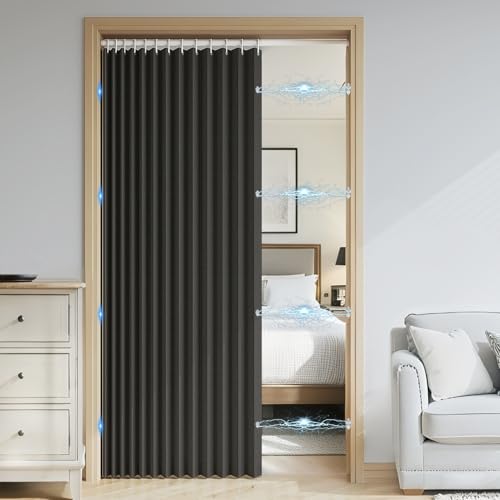 SK Studio Cortinas Opacas Termicas Aislantes Frio y Calor, 1 Piezas Cortinas para Puertas Plegables con Magnetica para Salon Ventana Balcón, Negro, 200x240cm