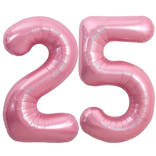 Image of TONIFUL 40 Inch Light Pink Large Numbers Balloons Number 25 Helium Balloons Pink Foil Mylar Big Digital 25 Pastel Balloons for 25th Birthday Party 25th Anniversary Supplies Decorations
