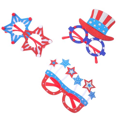 FOMIYES Patriotic 3pcs Pentagram Independence Day Party Props Funny American Flag Glasses for 4th of July Celebration