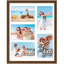 decorUhome 11x14 Picture Frames Collage Wall Decor, Display 5Pcs 4x6 Photos with Mat or 1Pcs 11x14 Unmatted, 5 4x6 Collage Picture Frames for Wall Mounting, Brown
