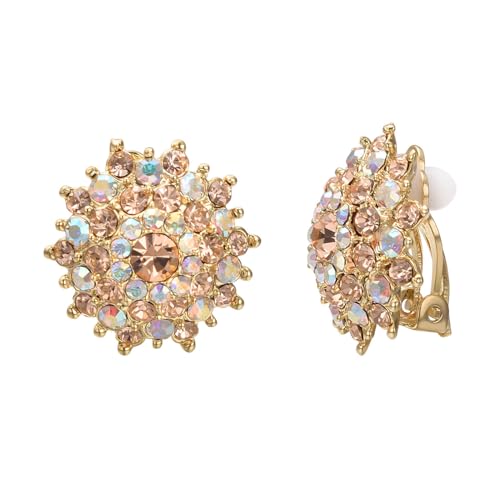 Vissen Grosses Boucles oreilles Clip Femme Plaqué or rose Multicolore Zirconium Boucles d'oreilles Femme oreilles non percées