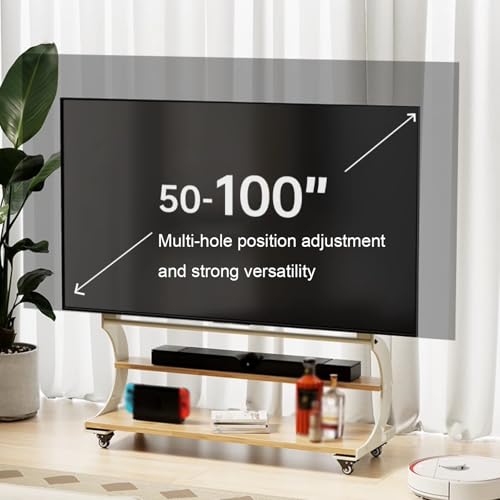 Soporte móvil para TV con ruedas y estante de madera maciza miniatura 2
