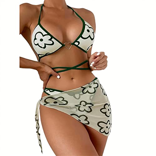 Bikini sexy avec sarong maillot de bain trois pièces imprimé floral taille S