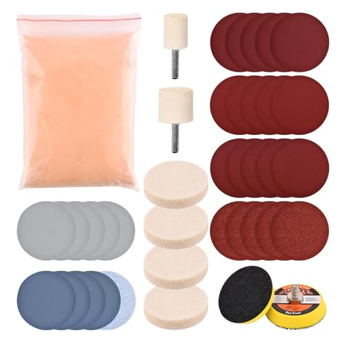 Glass Polishing Kit, 39Pcs/Set Glass Scratch Remover, Deep Scratch Window Repair Tool, Window Windscreen Repair Kit with Cerium Oxide Polishing Powder Polish Pad and Wheel(Size:39pcs)