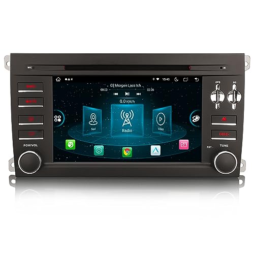 Erisin 8-Core 7 Android 14 Coche Estéreo de Automóvil GPS Reproductor De DVD para Porsche Cayenne Soporte Pantalla táctil Inalámbrico CarPlay Android Auto Bluetooth WiFi 4G RDS TPMS 4GB RAM+64GB ROM