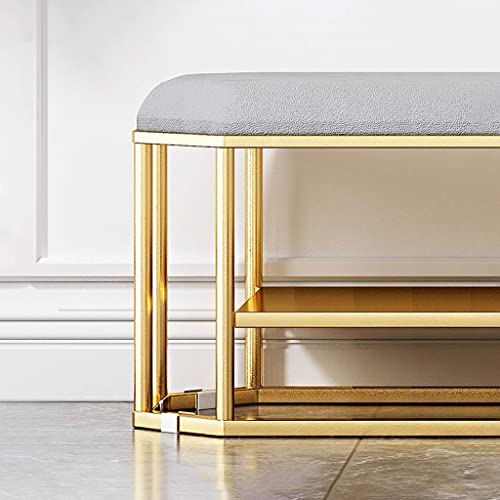 Banc à chaussures gris à double couche avec tabouret à langer confortable pour l'entrée du salon