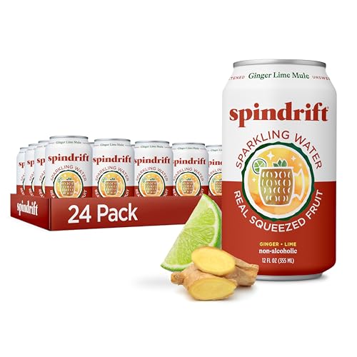 Image of Spindrift Sparkling Water, Ginger Lime Mule Flavored, Made with Real Squeezed Fruit, 12 Fl Oz Cans, Pack of 24 (Only 11 Calories per Can)