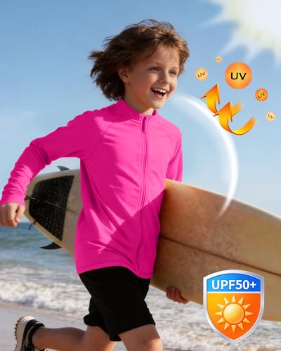 Image of Roadbox UPF 50+ Boys Zip Up Rash Guard Kids Long Sleeve Swim Shirt