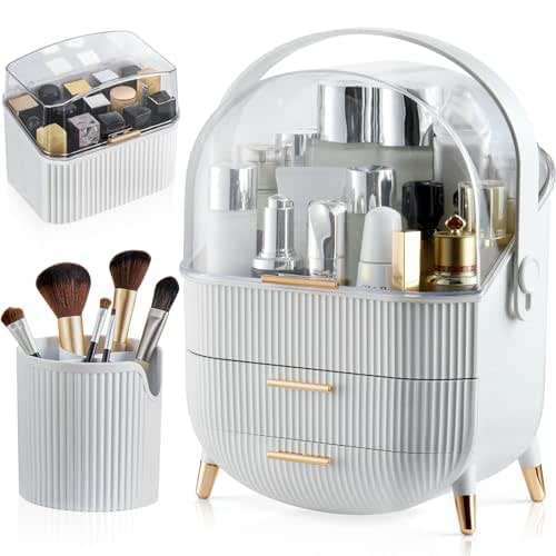 CANITORON Makeup Organizer,Skincare Organizer with 2 Drawers and Brush Storage
