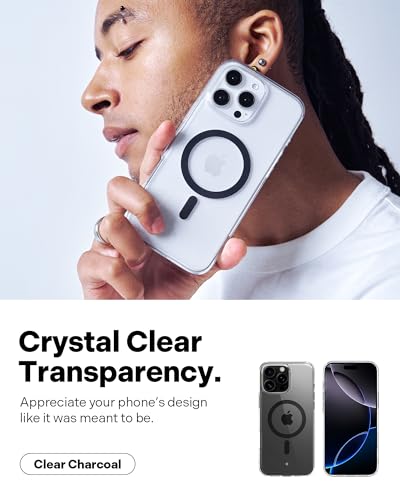 Image of CASEOLOGY by Spigen Capella Mag for iPhone 16 Pro Case [Ultra Clear] Magnetic Military Grade Drop Protection Side Grip Patterns Back Cover Case for iPhone 16 Pro (TPU and PC | Clear Charcoal)