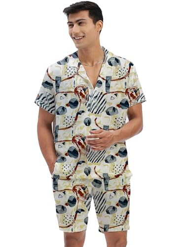 Image of Amazon Brand - Anarva Mens Camouflage Printed Co-ord Set | Half Sleeve Shirt and Shorts Set | Casual Summer Outfit for Beach, Travel, Vacation -