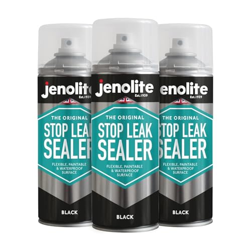 JENOLITE Stop Leak Dichtungsspray | SCHWARZ | 3x400 ml | Wasserdichtes Dichtungsspray | Leckversiegelung für Dachrinnen und Flachdächer | Dachrinnenversiegelung Dachreparatur Flachdachreparatur