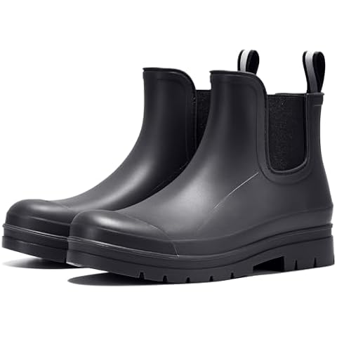Furuian Women's Ankle Rain Boots Waterproof Chelsea Rain Boots Rubber Boots Women Short Garden Boots Anti Slip Outdoor Lightweight Work Booties，Black，9 Cover