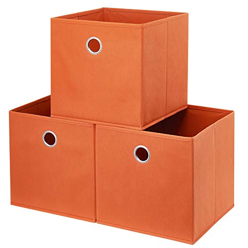 HSDT Boîte De Rangement, 28 x 28 x 28 cm, Orange, 1 Trou Métallique, Pliable, En Tissu, Compatible Avec Cube Organizer Pour Organiser l'encombrement, (lot de...