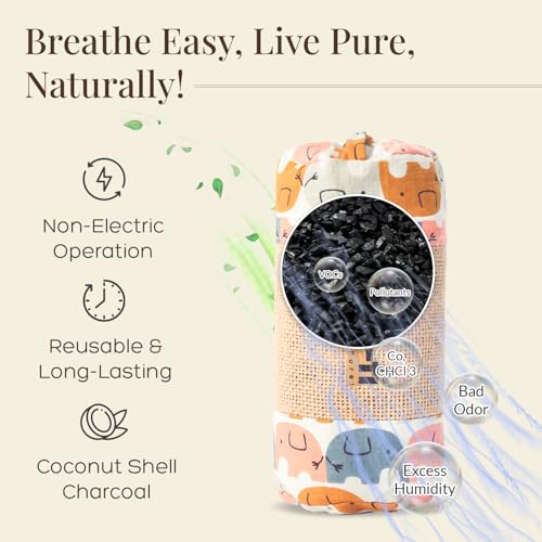 Image of Activated Charcoal Air Purifier, Non-Electric, Coconut Shell Charcoal, Odor & Moisture Absorber, Air Freshener for Home, Car, Reusable & Long-Lasting, 400 Gm (Elephant Parade)