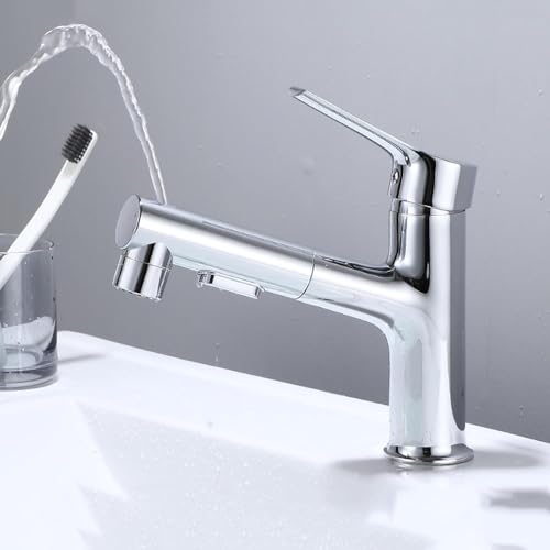 Robinet de lavabo en laiton gris chrome extractible mitigeur monotrou - 4