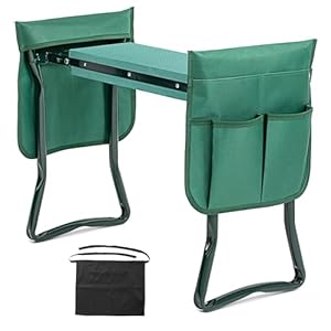 iPower 2024 Upgraded Garden Kneeler and Seat, with Sturdy Soft EVA Foam Pad, 2 Tool Pouch and 1 Apron, Hold 330lb, Portable Foldable Kneeling Bench, for Gardening, Fishing, Camping, Green