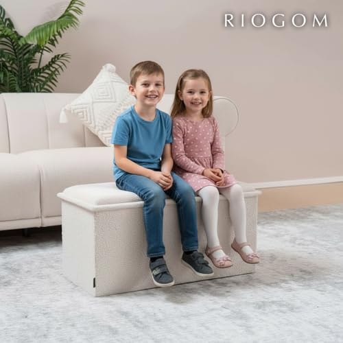 Miniatura 6 de Riogom Puff Almacenaje Plegable Con Mesa De Madera Reversible Tela Suave Taburete Reposapies Sofa Baúl De Almacenamiento Para Cama, Dormitorio, Salón, Comedor O Recibidor 38x76x38cm