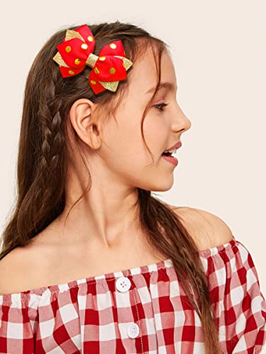 Polka Dot Hair Bows Red 4" Toddlers Kids Girls Cute Christmas Grosgrain Ribbon Bow Clip Mouse Alligator Barrettes Women Holiday Costume Decor Accessories Little Teen Baby Girl Xmas Gift #TOP1